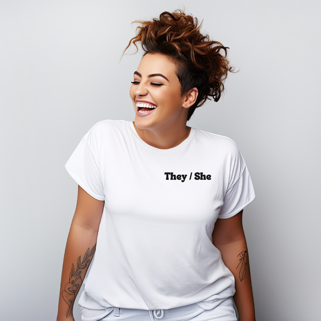 They/She Pronoun T-Shirt - inclusivity T-Shirt - Cute Pride Shirt - Embrace Your Diff
